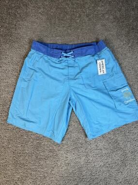 American Crown Shorts Mens XL Blue Swim Shorts Lined Drawstring Pockets